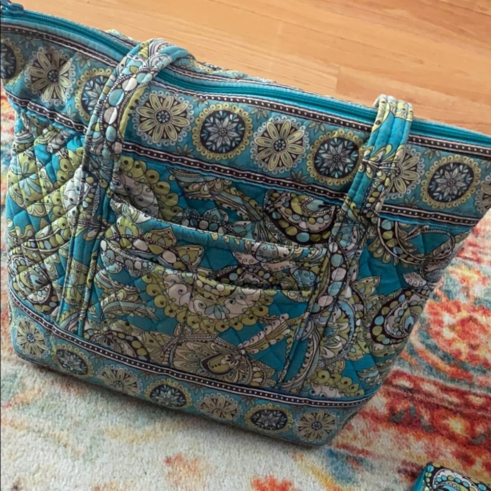 Vera Bradley aqua and green bag and wallet